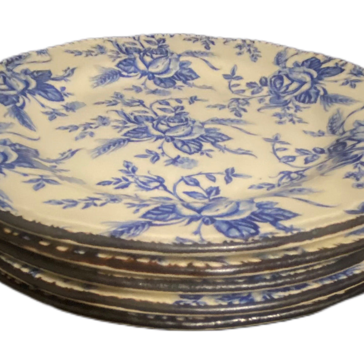 Wood & Sons 5-Salad Plates COLONIAL ROSE Blue Scalloped England Dessert Dish