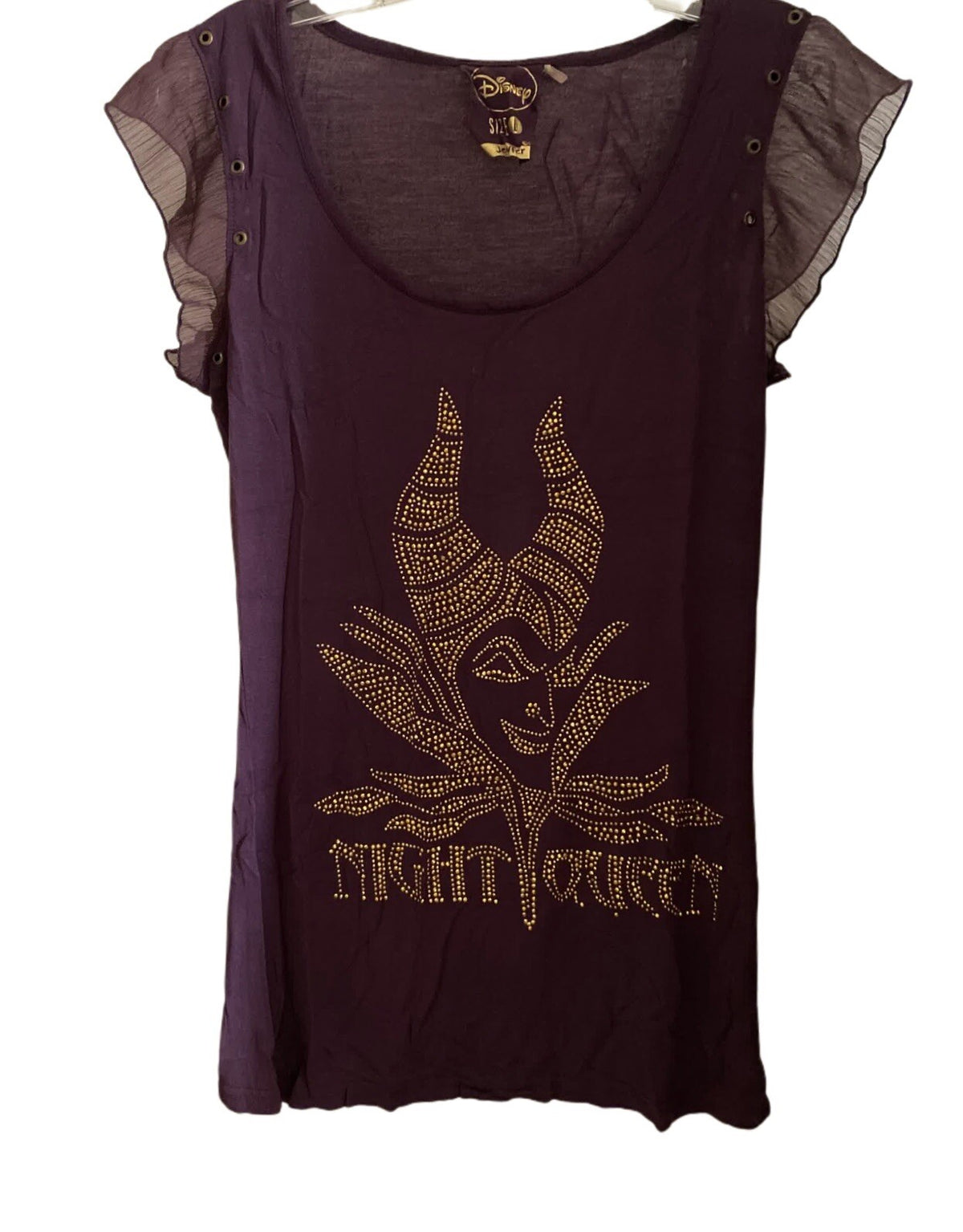 Disney Jennyfer Night Queen Purple T-Shirt Gold Embellished Cap Sleeve L