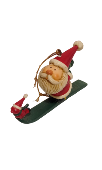 3 Christmas Santa Claus Tree Hanging Holiday Ornament Set Gift, Tree, Ski