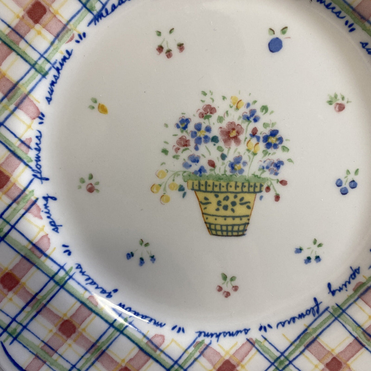 Nikko DENA'S GARDEN Salad Plate Floral Plaid 1998 Japan Freezer Oven Safe 8" D