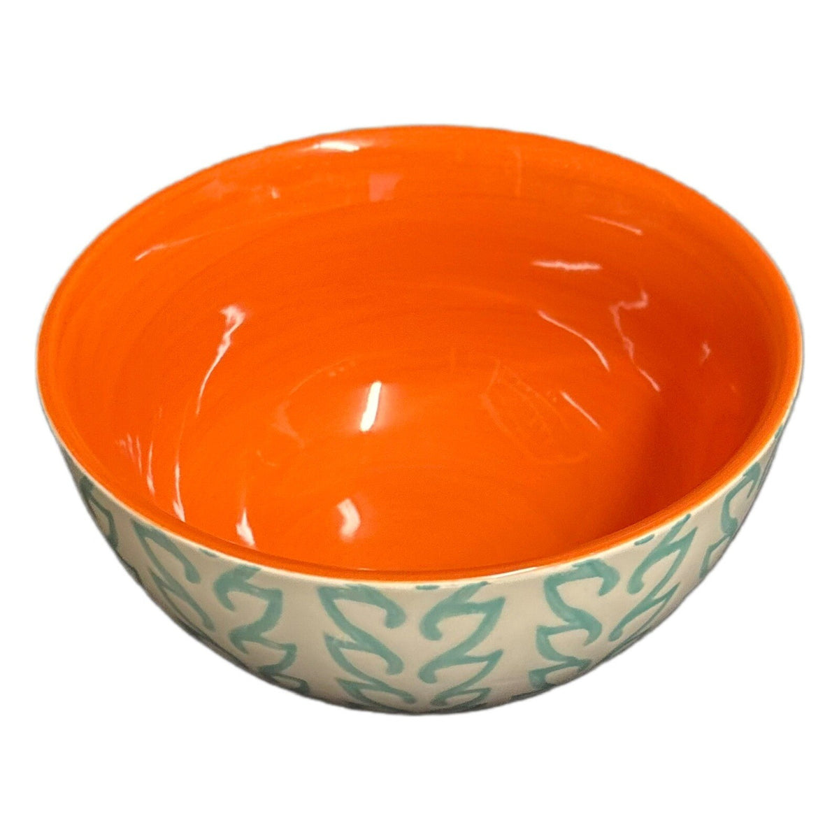 BAUM TANGIER 4- Soup Bowls Turqoise Orange Stoneware Cereal Dinnerware