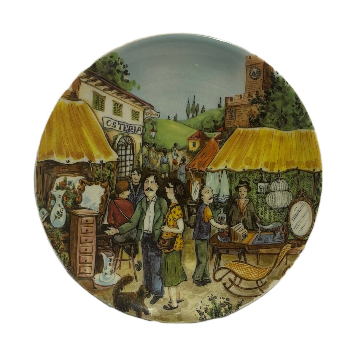 Vintage MARKET SCENE 3-Salad Plates Dessert Appetizer Dish Italy 8 1/4" D