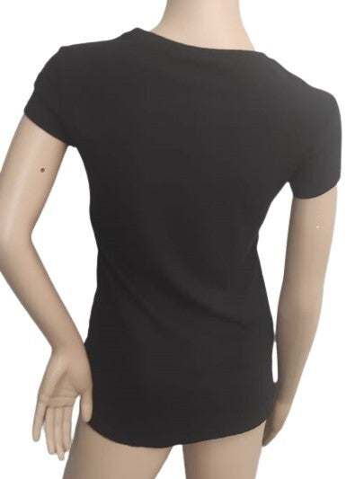 Eco Yoga Prints T-shirt Women Black Silver Top SM. Sustainable Organic Clothing