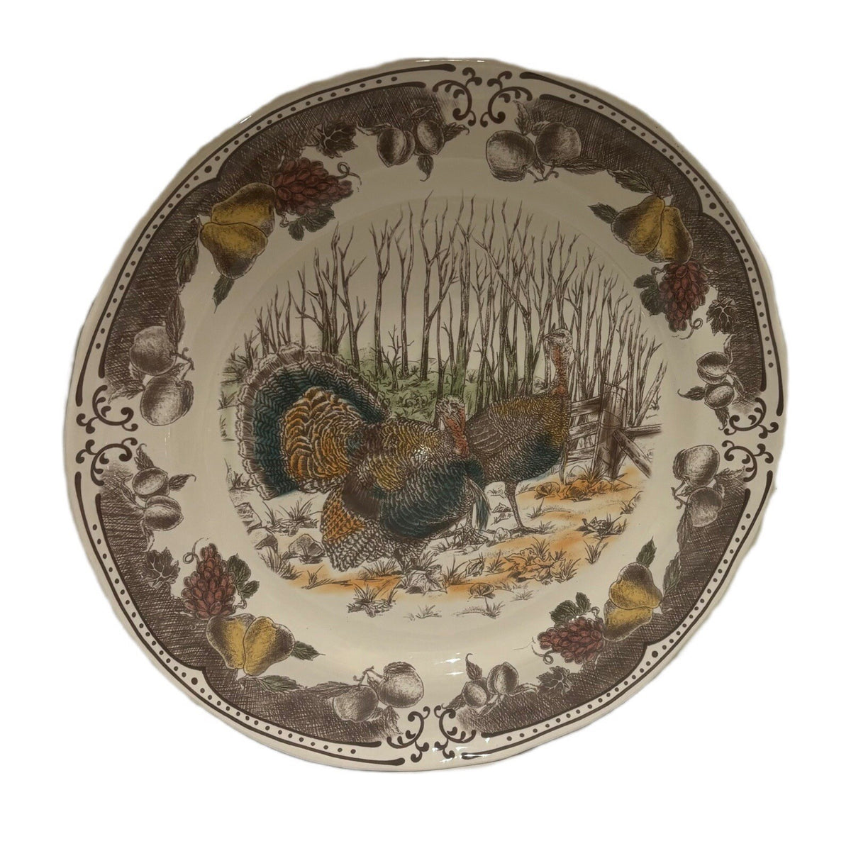 Turkey Platter Thanksgiving Round Serving Tray Fruits Floral Harvest Holiday