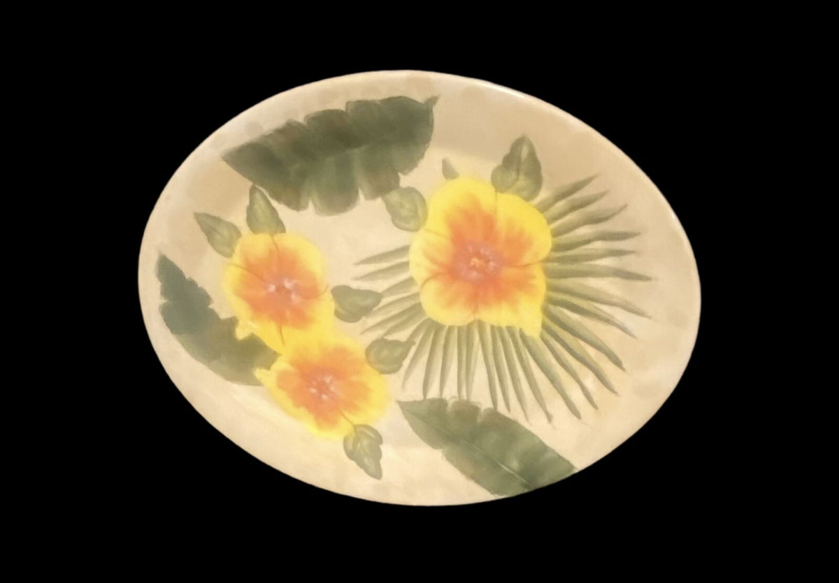 GARDEN RIDGE Pottery Oval Serving Platter Ceramic Floral Palm Leaves Tray