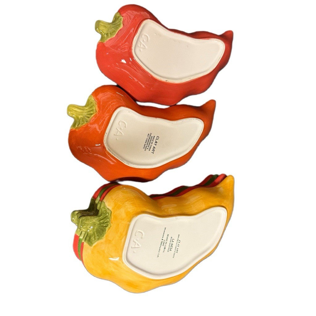 Clay Art “La Mesa” Chili Pepper Plates – Set of 6 – Hand Painted (2002)