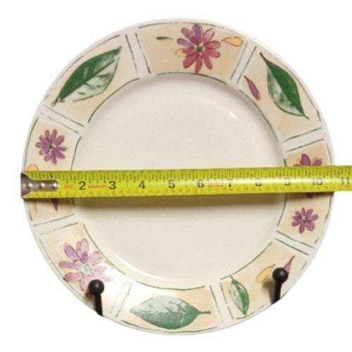 Gibson Designs SABRINA 4-Dinner Plates 10 5/8" D Flowers Petals & Green Leaves