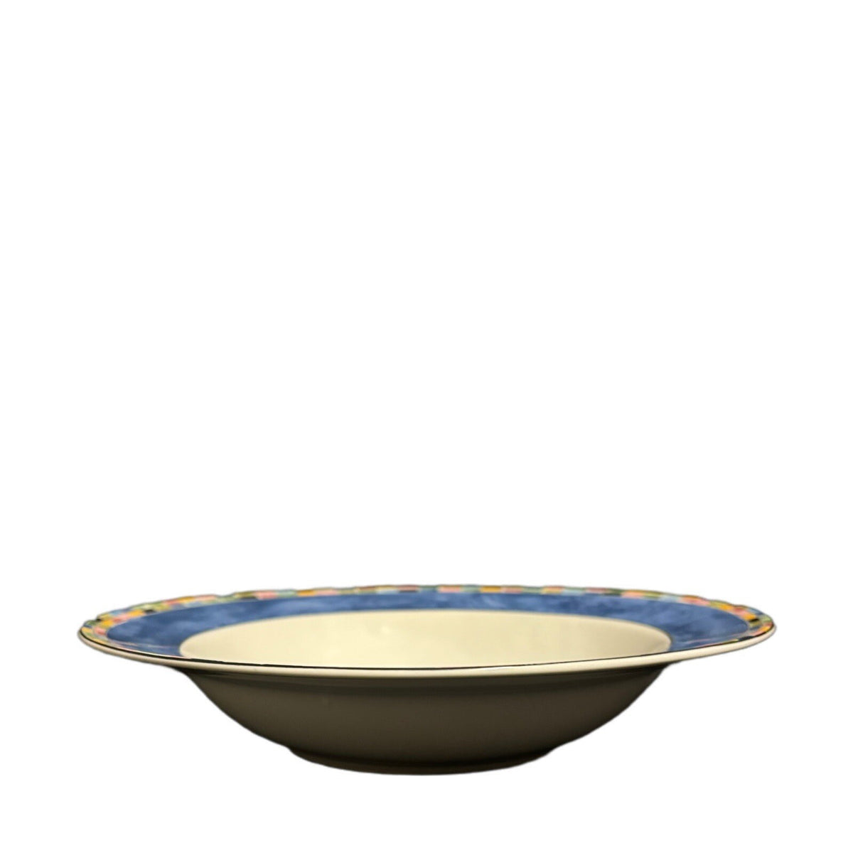 PTS International FANTASIA 4 Rimmed Soup Bowls Stoneware Dinnerware Mosaic Trim