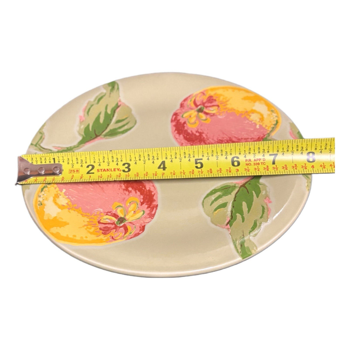 APRIL CORNELL 4 Salad Plates by Silvestri Peaches Ceramic Dessert Luncheon Dish
