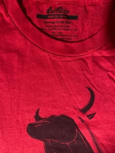Threadless T-Shirt Revenge of the Toro Cotton Men Crew Neck Red MD.