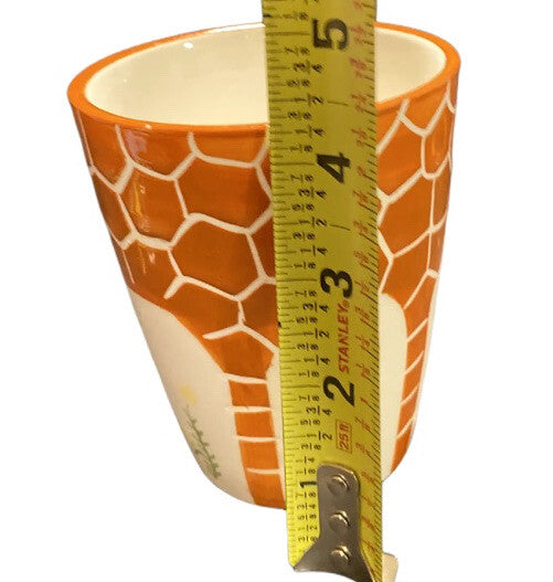 Hand Painted 3D Giraffe Handle Ceramic Coffee Mug Animal Orange Print Tea Cup