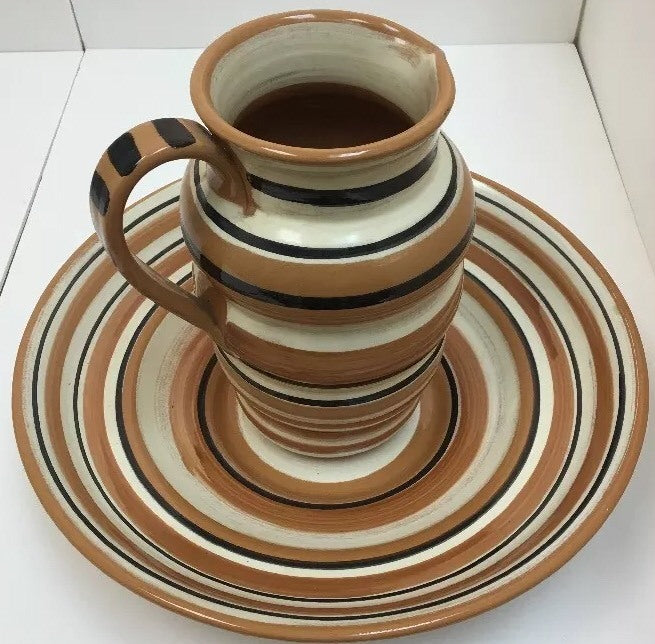 "LA GIOCONDA"  Italian Hand-Painted Stoneware 2 Piece Pitcher & Large Bowl