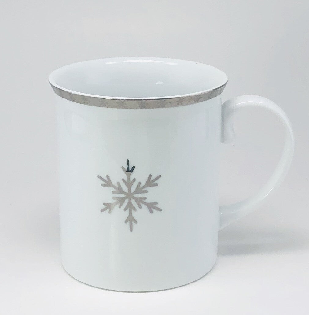 Threshold Holiday 2-Mugs White Porcelain Silver Snowflake Winter Tea Coffee Cup