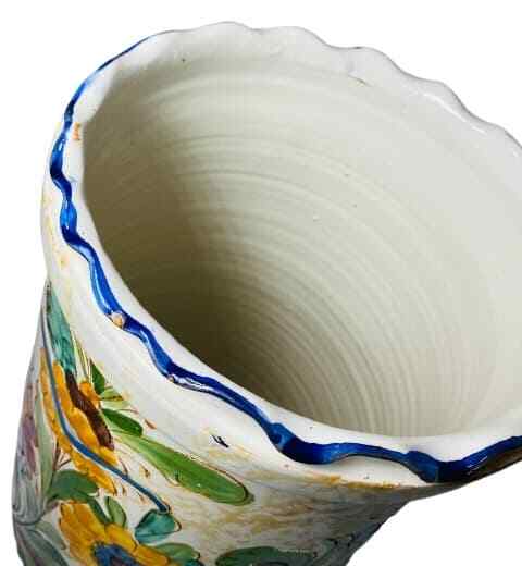 Italian Hand Painted Terracotta Vase Majolica Pottery Umbrella Holder 16 3/8”H