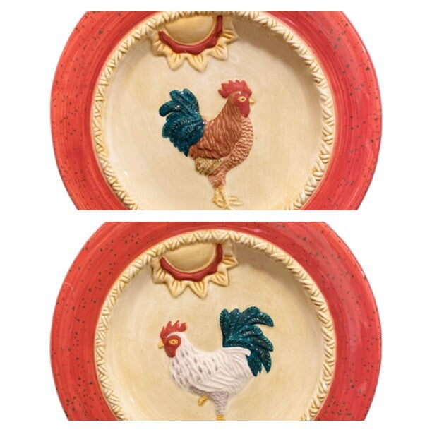 World Market 4-Rooster Plate 3D Embossed Raised Farmhouse Country Chicken Decor