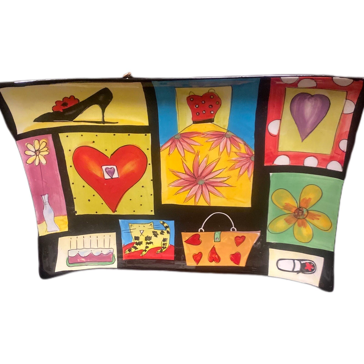 Naylor Designs Hand Painted Platter Wall Plate Hearts Shoe Bag Art Hanging 13”L