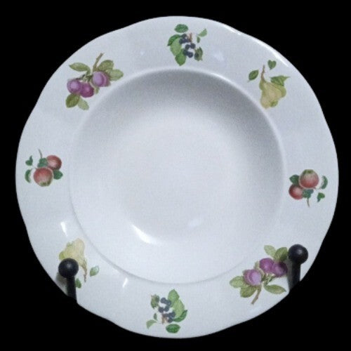 Gibson FRUIT ORCHARD 5-Rim Soup Bowls 9 ¼” D Fruit On Rim White Large Dish