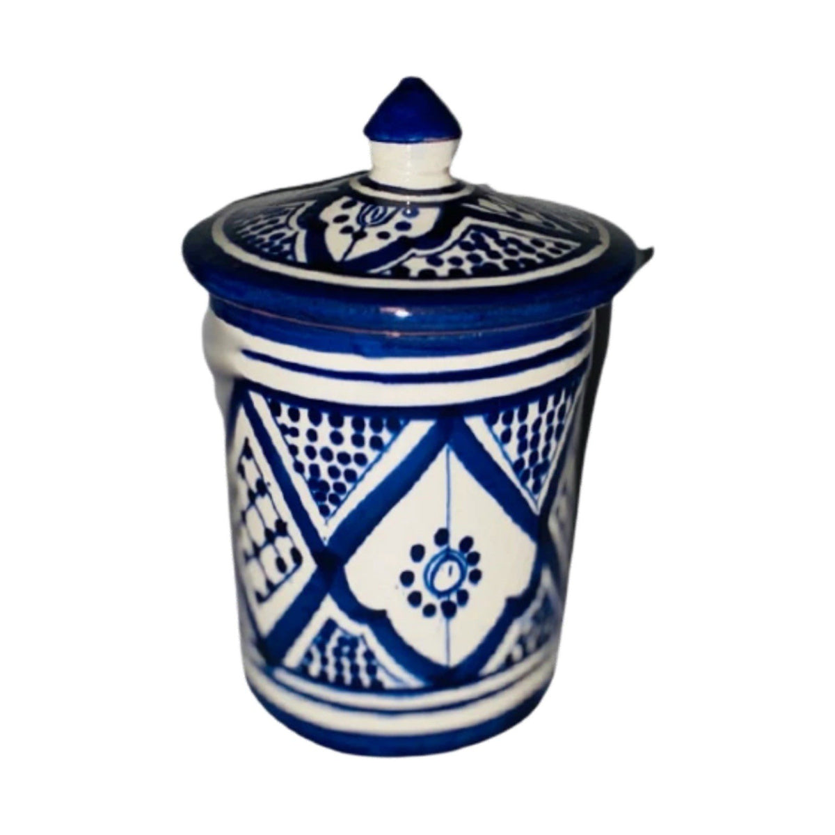 2 Handmade Moroccan Ceramic Canisters 24oz Blue Orange Tea Sugar Spice Storage