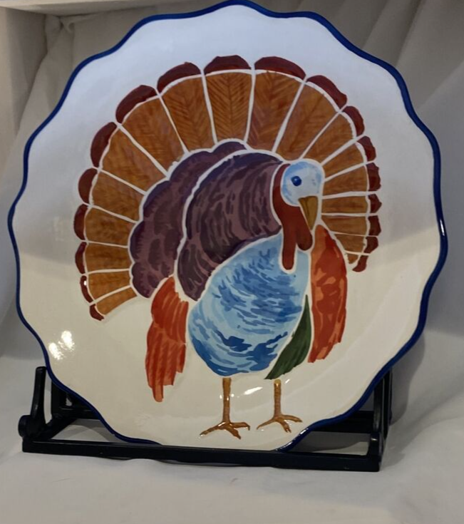 Thanksgiving DASH OF THAT Ceramic Turkey FRIENDSGIVING Serving Platter Scalloped