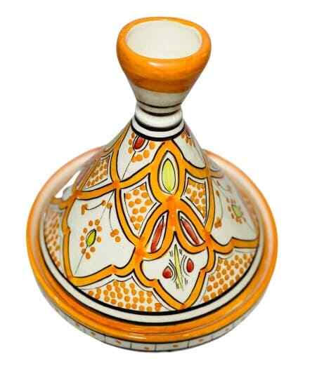Moroccan Tajine Dome Lid Terracotta Orange Tagine Hand-Crafted & Painted 7 7/8”D