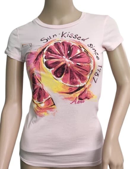 Aeropostale T-Shirt Sun kiss Since 1987 Women White Pink Black Yellow Cotton Tee