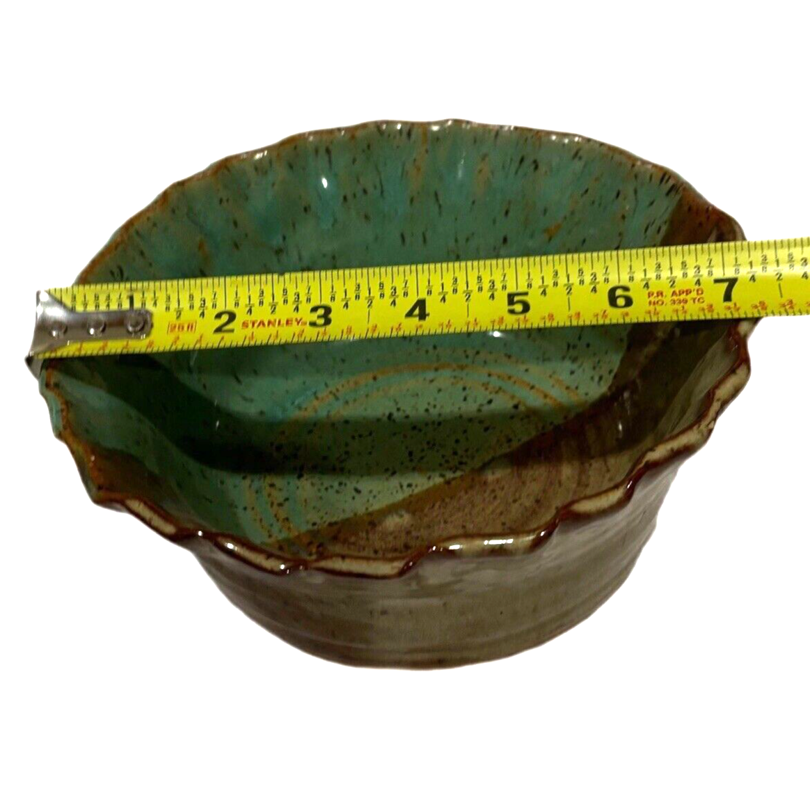 HANDCRAFTED BOWL Two-Tone Scalloped Pottery 2016 Signed Numbered Stoneware G522