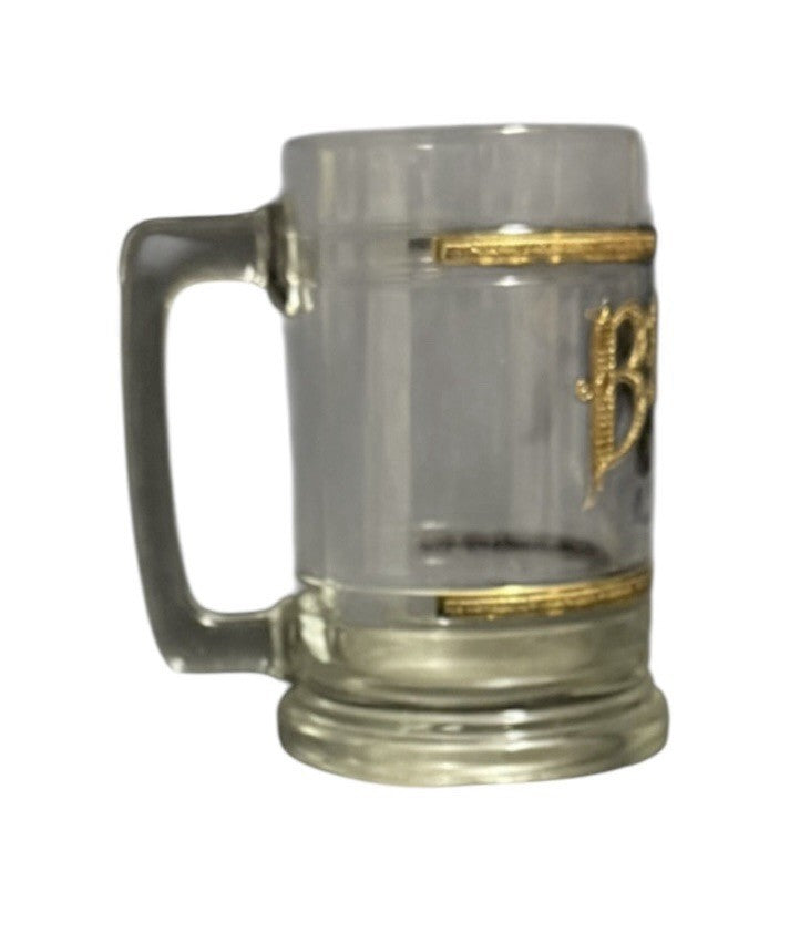 Vintage Culver 22K Gold 5¢ Beer Stein Mug Set of 2 Old Fashioned Clear Glass