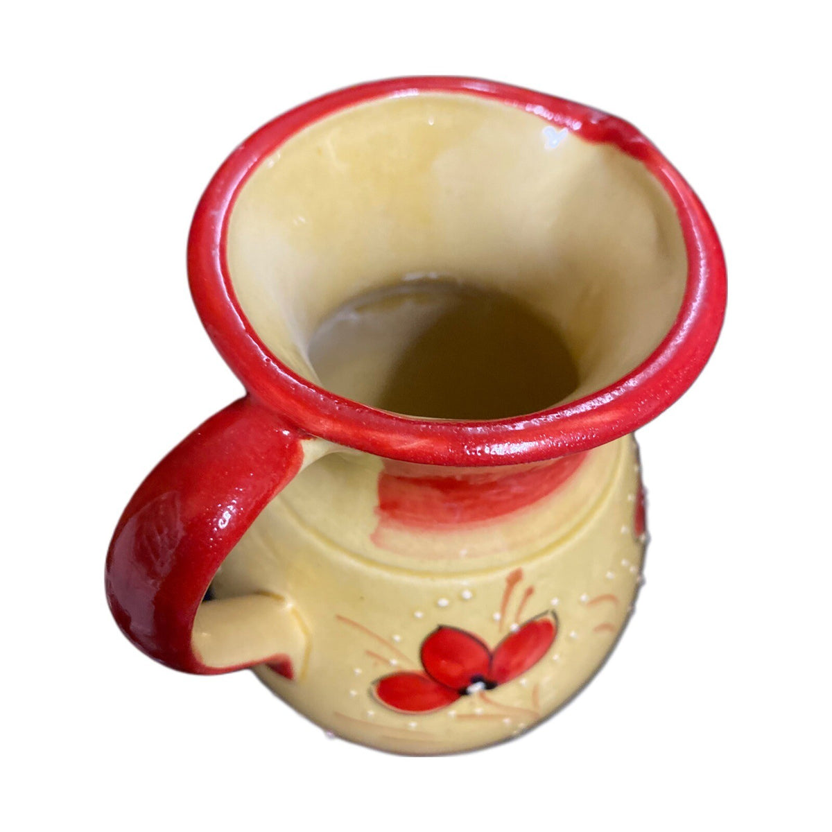 SPAIN Pitcher  HNOS. PEDRAZA Ceramic Spanish Textured Red White Yellow Vase