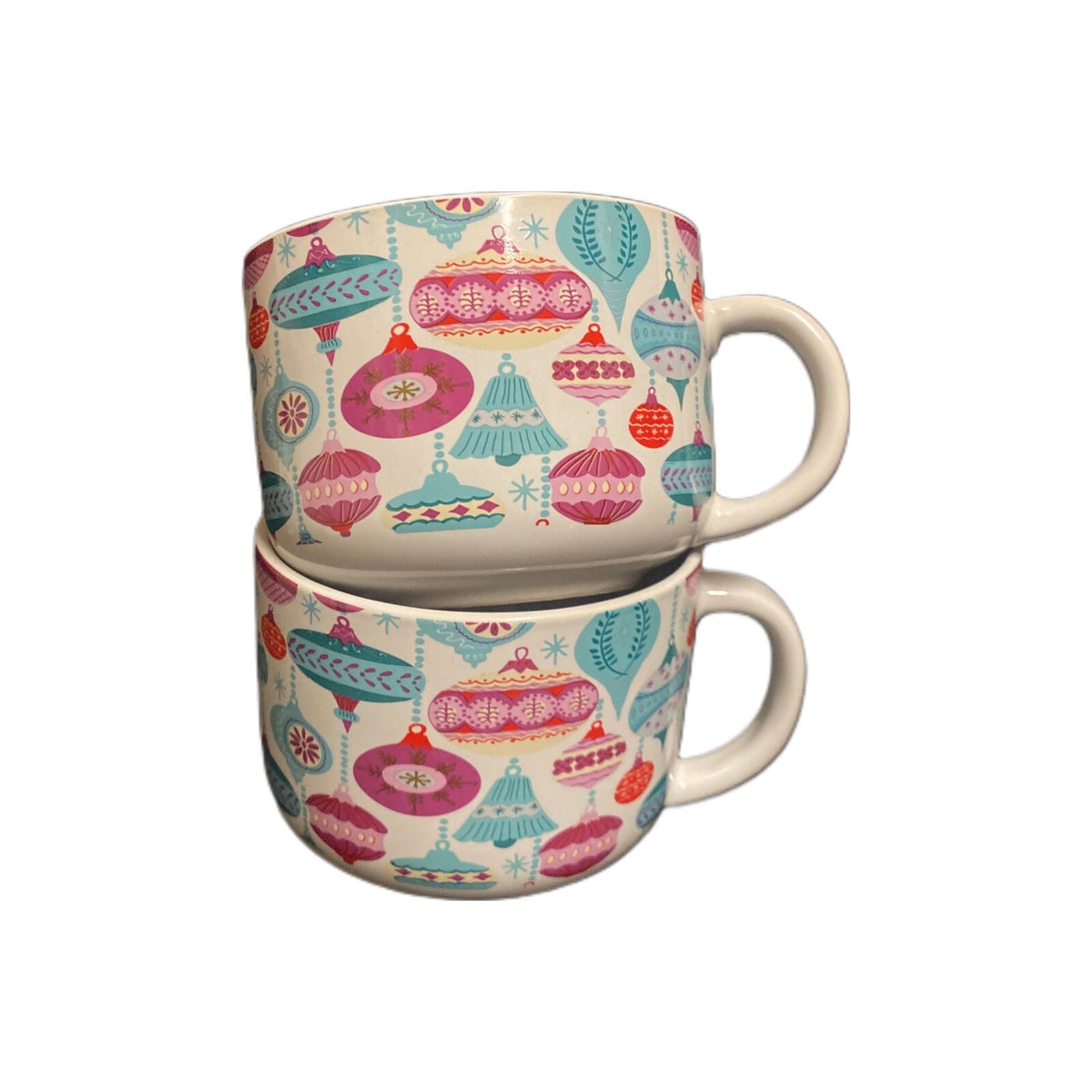 Modern Gourmet Foods 2-Mugs Christmas Ornaments Stoneware Cafe Latte Winter Cups