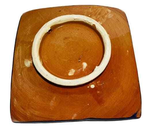 Handmade Moroccan Orange Pottery 4-Plates 6.5” D Square Salad Bread Appetizer