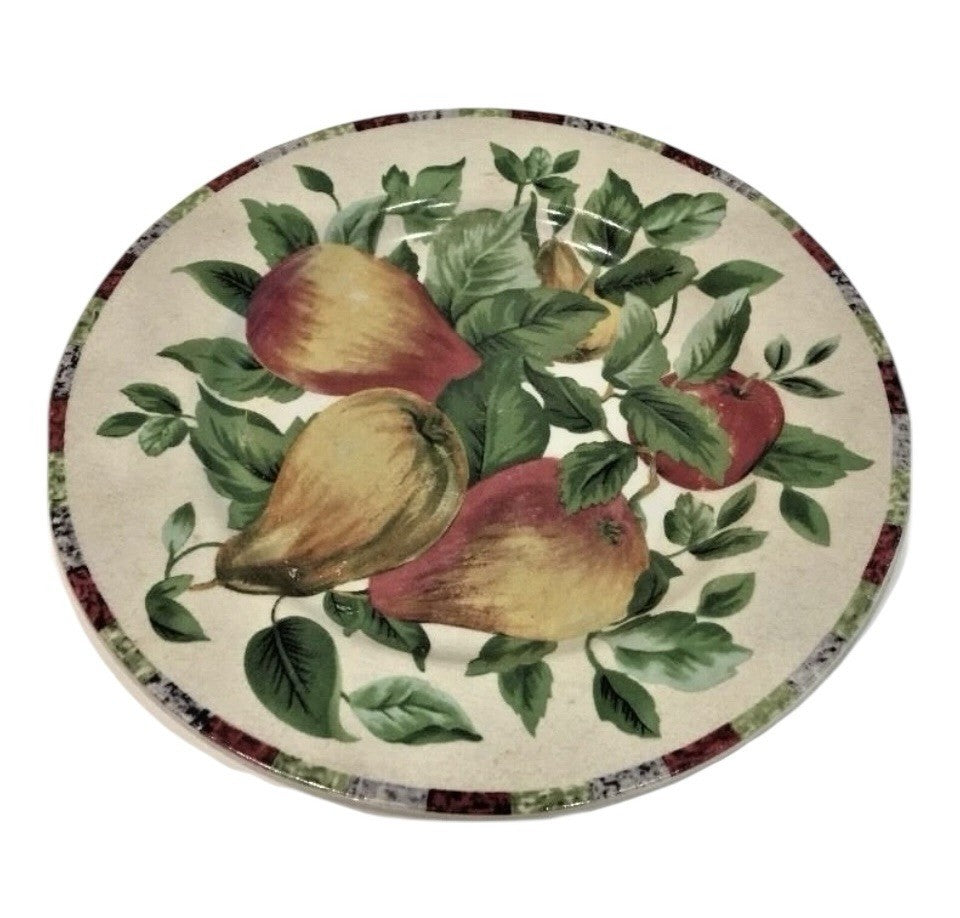 Sakura Oneida 4-Salad Plates Sonoma Excell Stoneware Fruits Design 8 1/8”D