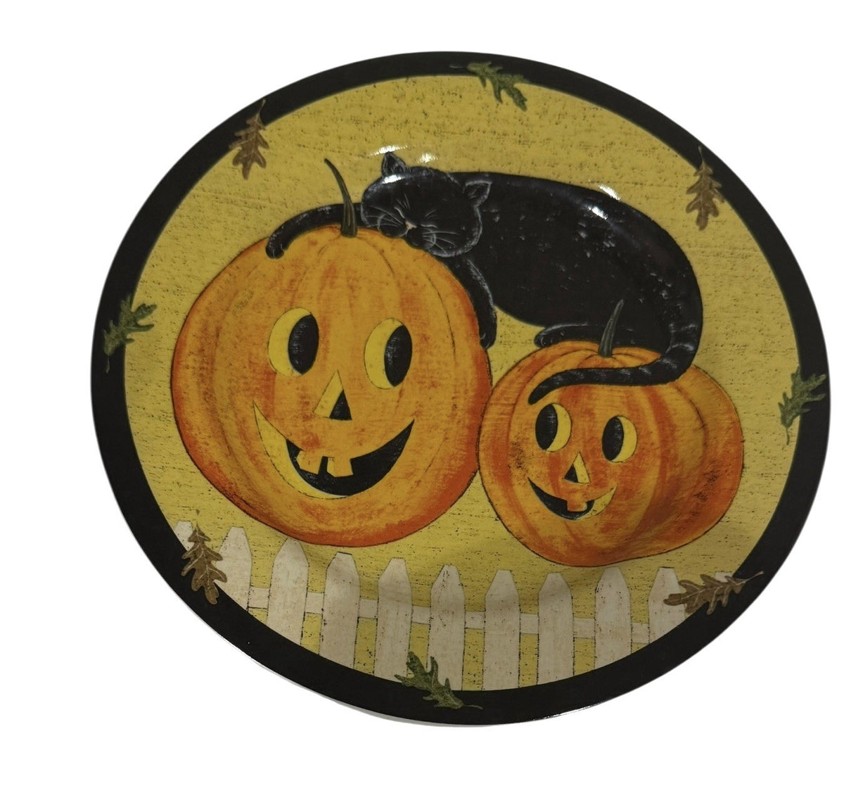 Warren Kimble Pumpkin Dreams 8” Plates Black Cat Pumpkins Sakura 2000 Set of 2