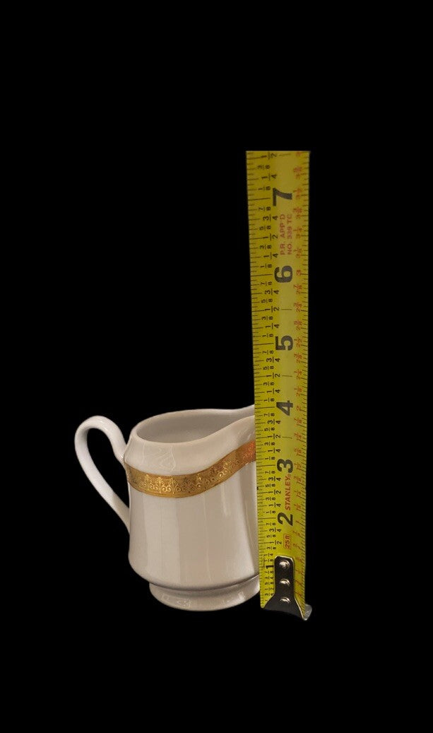 Gabbay QUEEN VICTORIA Creamer & Lidded Sugar Bowl Ceramic White Gold Border Trim