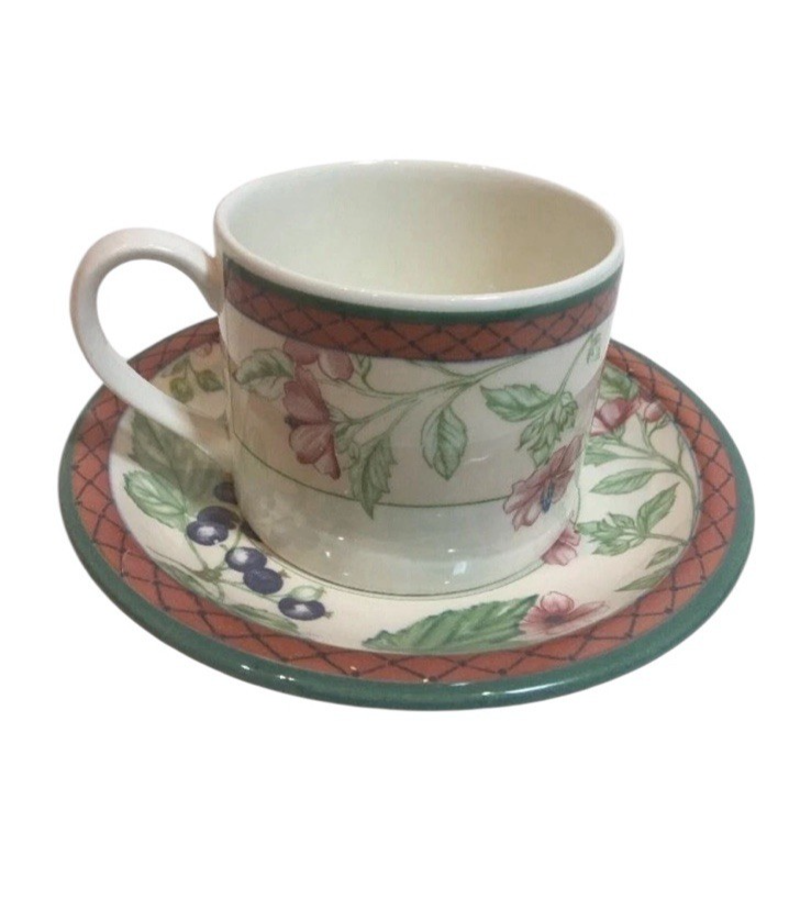 Johnson Brothers Autumn Grove Cup & Saucer Set of 8 Fruit Floral England