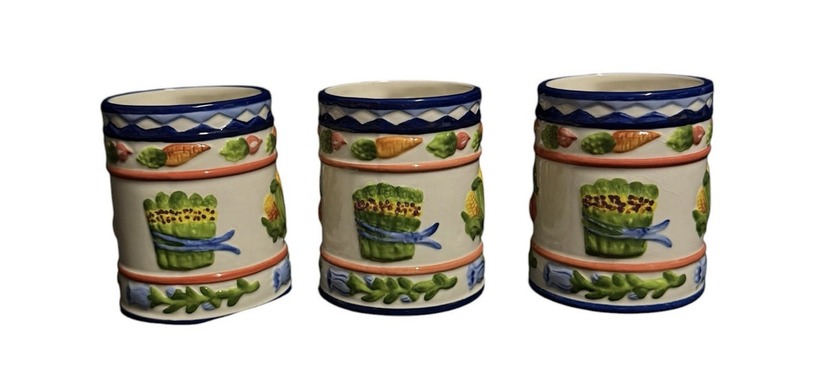 ZRIKE Mug Hand Painted Set Of 3 Coffee Tea Cup Cornucopia Embossed  4 1/2" H