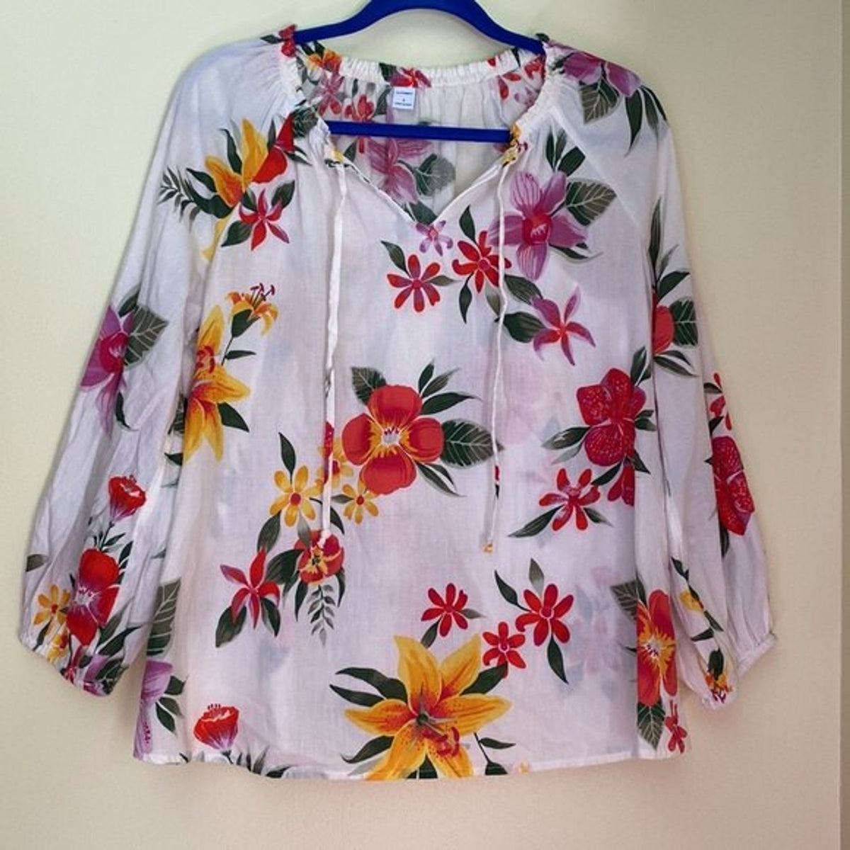 Old Navy Blouse Small Floral Woman Relax Fit Cotton Long Sleeves
