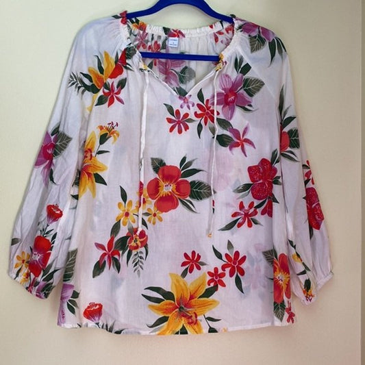 Old Navy Blouse Small Floral Woman Relax Fit Cotton Long Sleeves