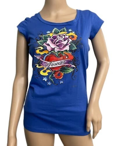 Dots T-Shirt Forever Woman Blue Top Cap Sleeves SM. Floral