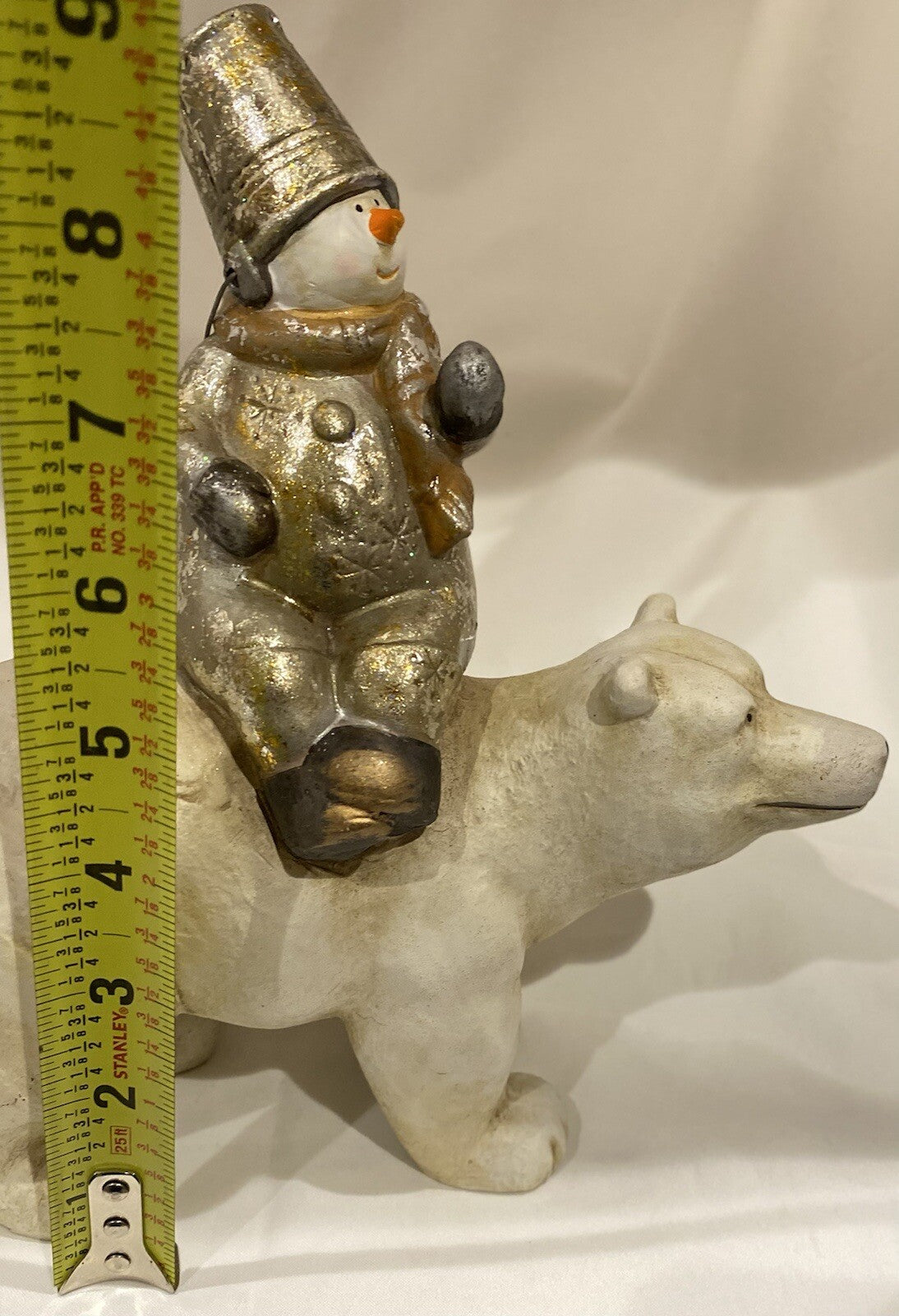 Vintage SEYMOUR MANN Snowman Riding On Polar Bear Winter Ceramic Home Accent 9"H