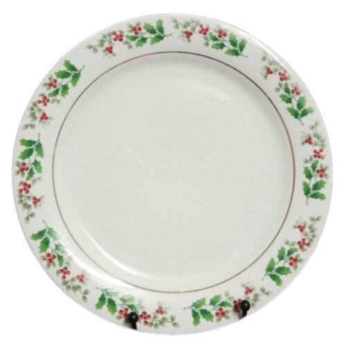 Gibson Everyday CHRISTMAS CHARM  4-Dinner Plates 9 5/8" D Holly Berry Charm