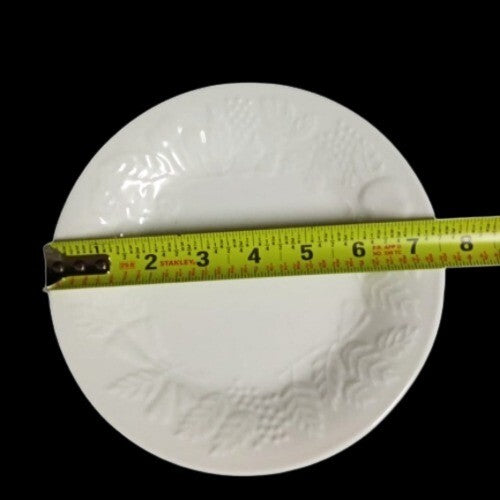 Gibson Fruit 4-Salad Plates White Embossed Apple Grape Cherry Pear Dessert 7.5”D