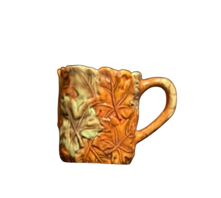 Rare Ceramic Teapot with Lid & 2 Mugs Embossed Autumn Leaves Coffee Tea Set