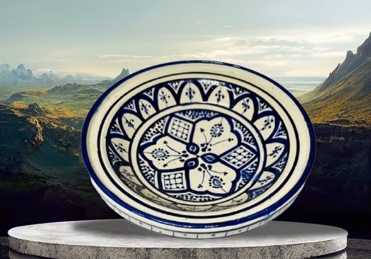 Handmade Moroccan Bhar Blue Pasta Bowl 9⅝” Tagine Style Terracotta No Lid