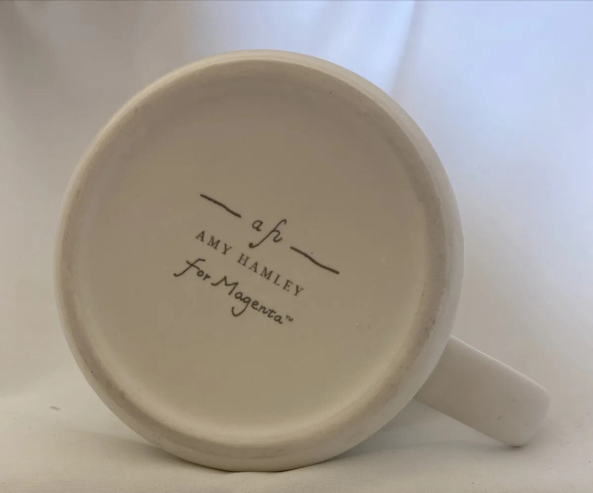 Rare AMY HAMLEY Mug Magenta 24KT Gold Ring Trim White Ceramic Coffee TeaCup 13oz