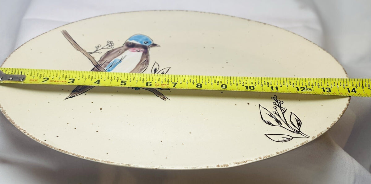 Inhomestylez Oval Ceramic Platter – Hand-Painted Bird Branch Design – 14”