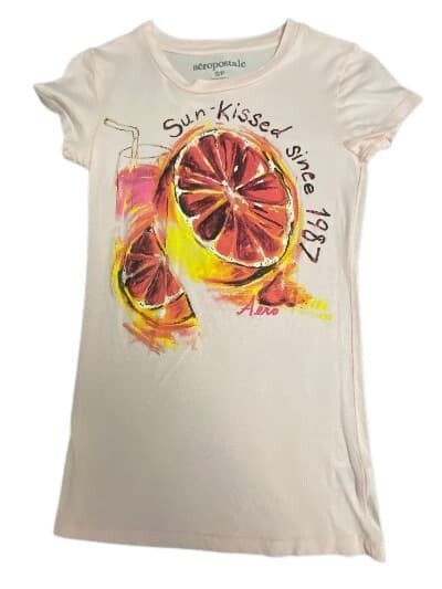 Aeropostale T-Shirt Sun kiss Since 1987 Women White Pink Black Yellow Cotton Tee