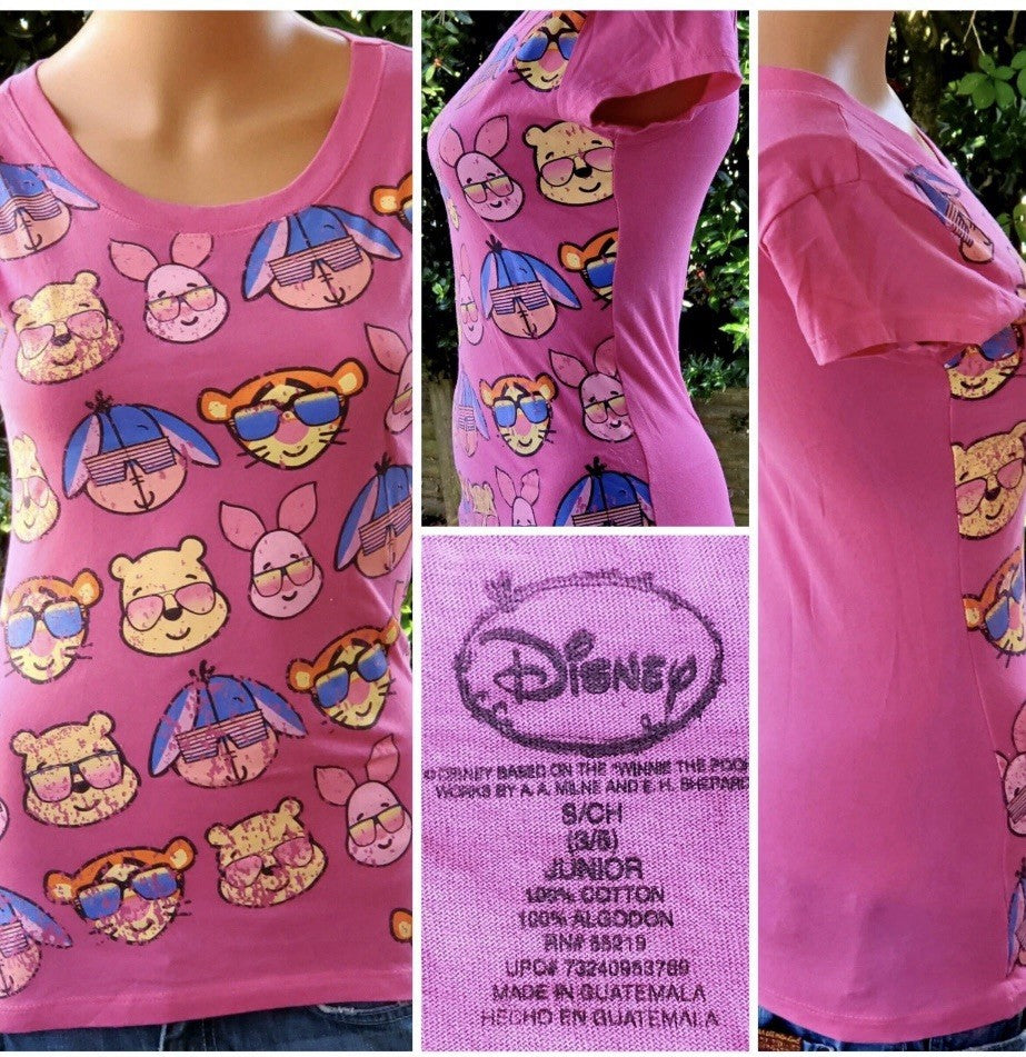 Disney Winnie the Pooh Pink Tee S Junior Piglet Eeyore Tigger Sunglasses