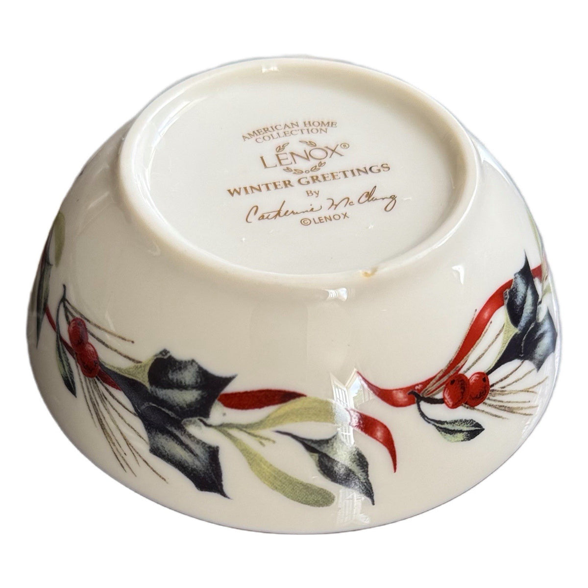 Lenox Winter Greetings Berry Bowl 4.1/4” American Home Collection Holly Gold