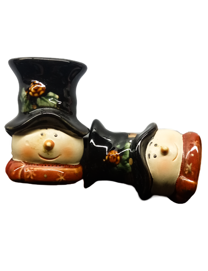 Vintage Ceramic Snowman Heads Salt & Pepper Shakers, 3"