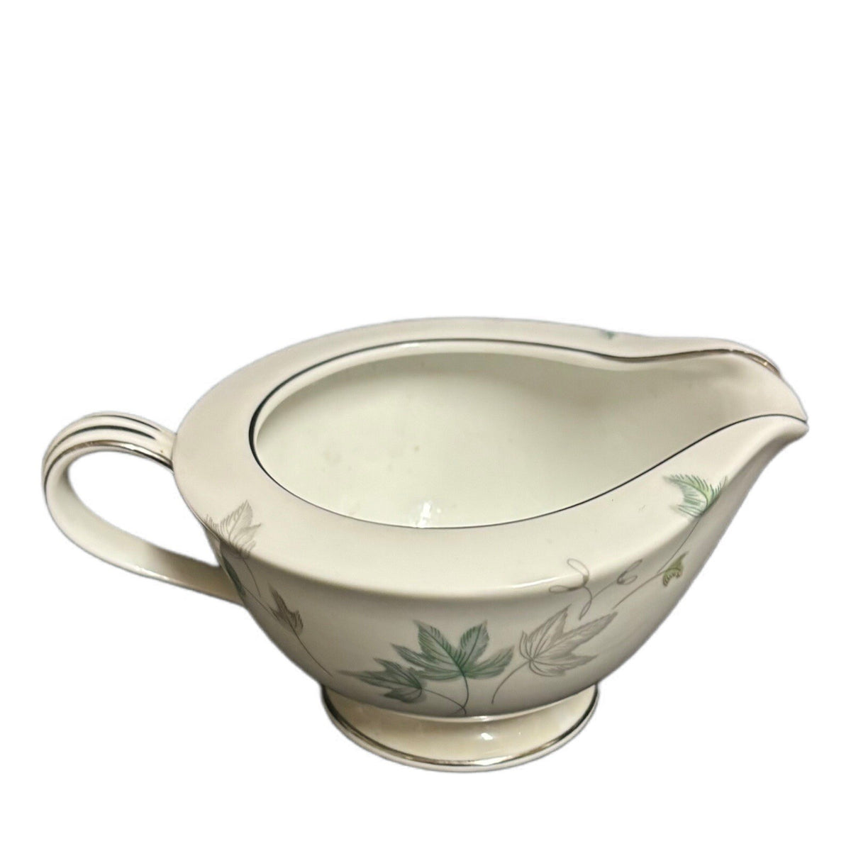 Noritake Greenwood Creamer Milk Condiment Dish Leaves Silver Trim Japan 5769